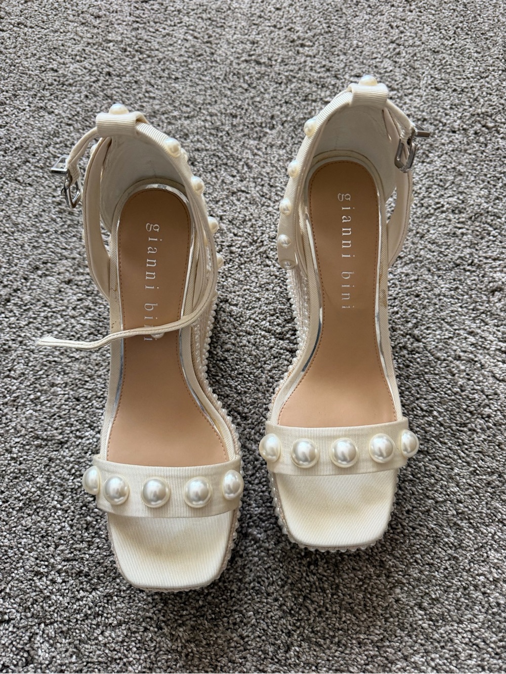 Gianni Bini Ivory Pearl-Embellished Platform Wedge Sandals - Picture 3 of 5
